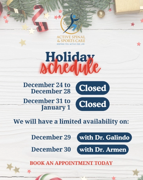 Holiday schedule. Closed December 31 to January 1.