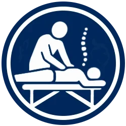 Icon of a practitioner performing a spinal adjustment on a patient lying on a treatment table.